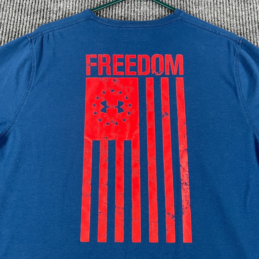 Under Armour Shirt Mens Large Blue Short Sleeve Heat Gear Freedom Casual Active